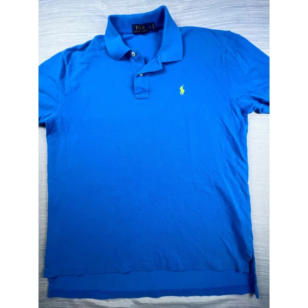 Polo Ralph Lauren Mens Royal Blue Neon Green Pony Mesh Polo Shirt Large